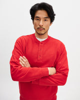 Bedford - Washed Red Loopback Organic Cotton Henley Sweatshirt