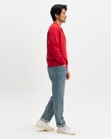 Bedford - Washed Red Loopback Organic Cotton Henley Sweatshirt