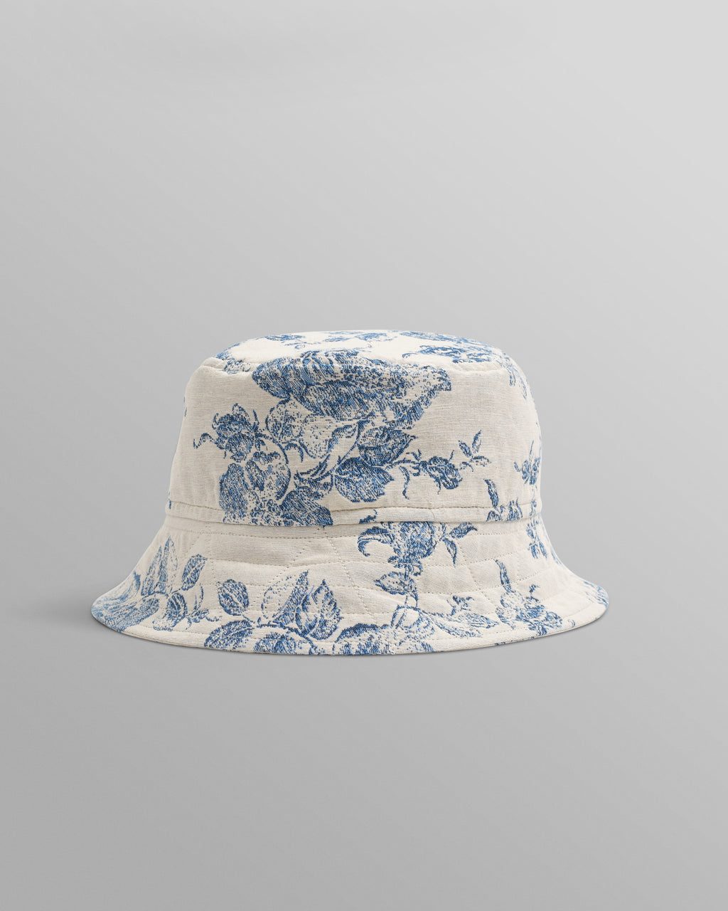 Maison Michel Paris - Charlotte, Bucket Hat in White And Blue Cotton Fabric With Printed Flowers.