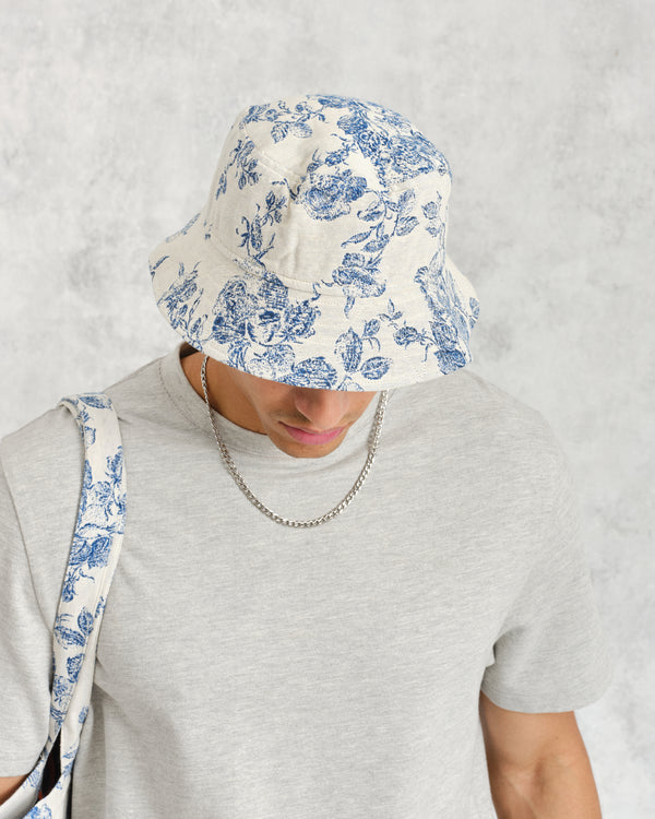 Bucket Hat Ecru/Blue Floral Jacquard