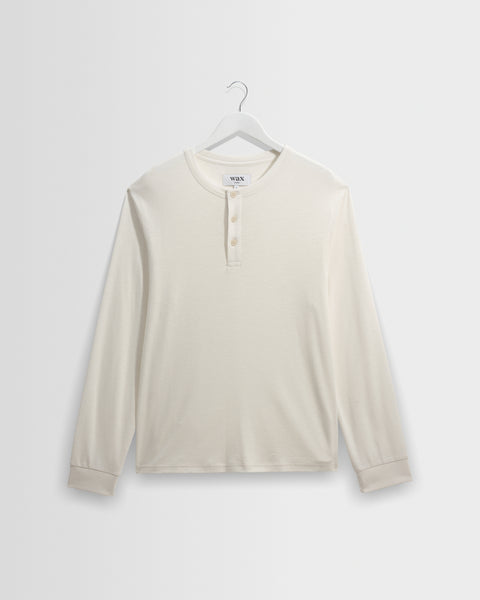 Caleb - Ecru Brushed Organic Cotton Henley Long-Sleeve T-Shirt