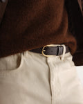 CALSEN BELT WESTERN EMB LEATHER DARK BROWN