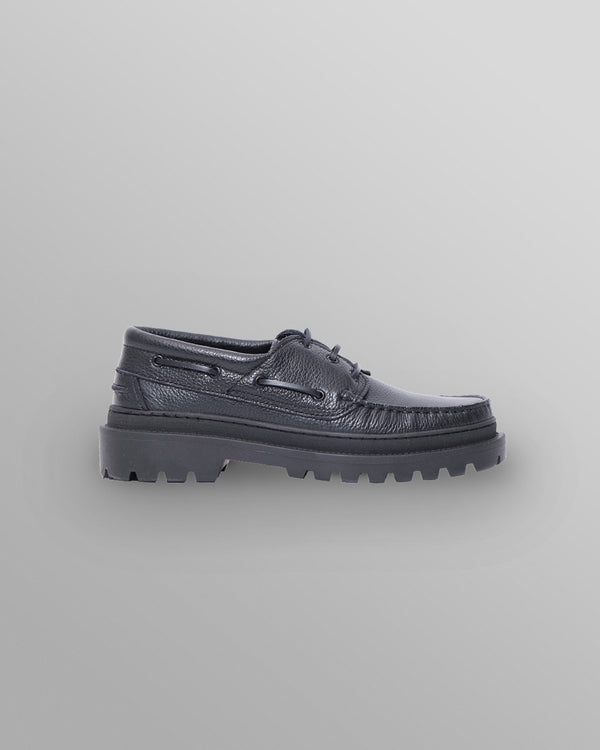 S.T. Valentin - Black Italian Leather Chunky Sole Boat Shoes