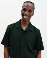 Clayland - Bottle Green Textured Waffle Short-Sleeve Shirt