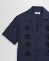 Curzon - Navy Grid Applique Short-Sleeve Shirt