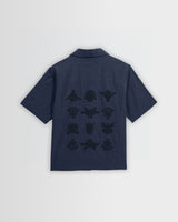 Curzon - Navy Grid Applique Short-Sleeve Shirt