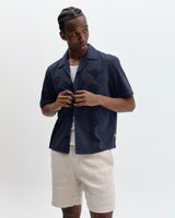 Curzon - Navy Grid Applique Short-Sleeve Shirt