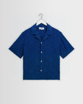 Curzon - Blue Jacquard Viscose Short-Sleeve Shirt