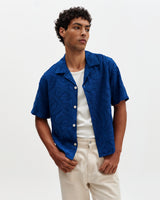 Curzon - Blue Jacquard Viscose Short-Sleeve Shirt
