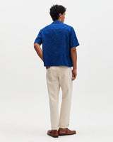 Curzon - Blue Jacquard Viscose Short-Sleeve Shirt