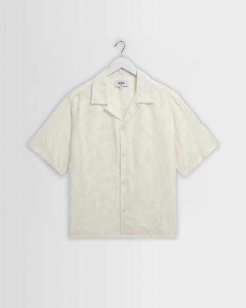 Curzon - Ecru Jacquard Viscose Short-Sleeve Shirt