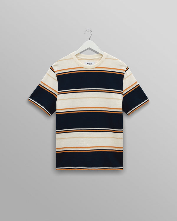 Dean - Navy And Ecru Stripe Textured Organic Cotton T-Shirt