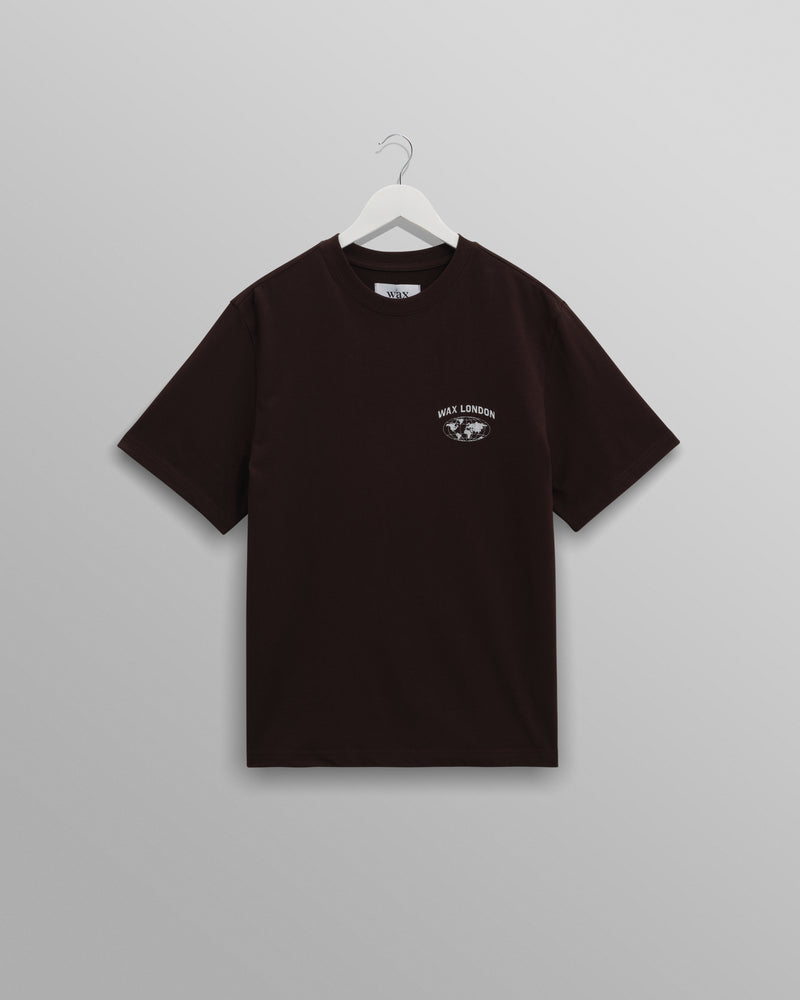 Dean - Brown And Off-White Globe Graphic Cotton T-Shirt