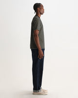 Dean - Navy And Ecru Striped Textured Organic Cotton T-Shirt