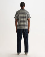Dean - Navy And Ecru Striped Textured Organic Cotton T-Shirt