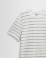 Dean - Ecru And Blue Stitch Stripe Organic Cotton T-Shirt