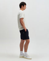 Dean - Ecru And Blue Stitch Stripe Organic Cotton T-Shirt