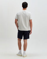 Dean - Ecru And Blue Stitch Stripe Organic Cotton T-Shirt