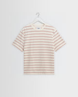 Dean - Ecru And Rust Stitch Stripe Organic Cotton T-Shirt