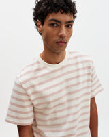Dean - Ecru And Rust Stitch Stripe Organic Cotton T-Shirt