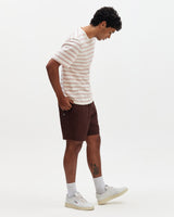 Dean - Ecru And Rust Stitch Stripe Organic Cotton T-Shirt