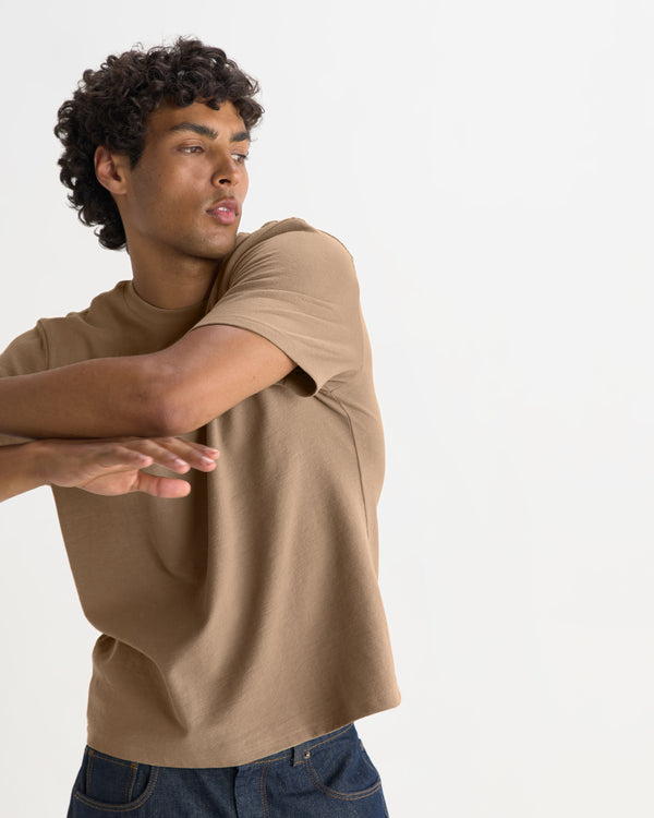 Dean - Dark Sand Textured Organic Cotton T-Shirt
