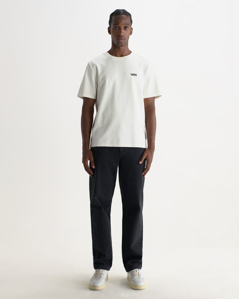 Men's Off White And Black Painted Flower Print T-Shirt | Wax London