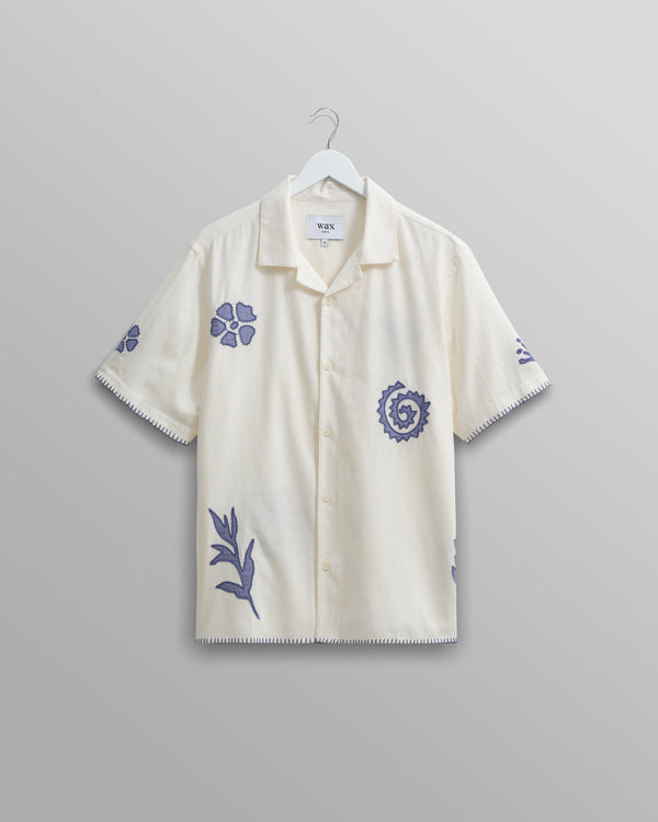 Didcot Shirt Ecru/Blue Doodle Applique