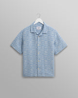 Didcot - Blue And Ecru Geo Dobby Short-Sleeve Shirt