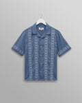 Didcot - Blue And Ecru Embroidered Short-Sleeve Shirt