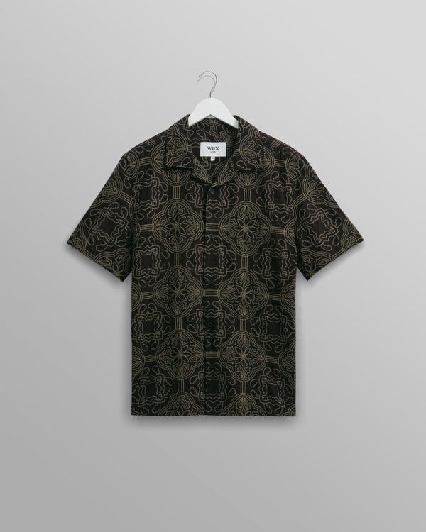 Didcot Shirt Black/Green Tile Stitch