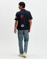 Didcot - Navy Floral Applique Short-Sleeve Shirt