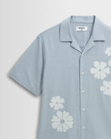 Didcot - Blue And Ecru Floral Applique Short-Sleeve Shirt