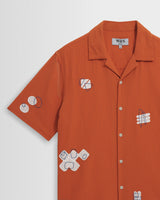 Didcot - Terracotta And Ecru Scribble Applique Short-Sleeve Shirt