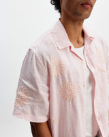 Didcot - Pink Flower Embroidered Short-Sleeve Shirt