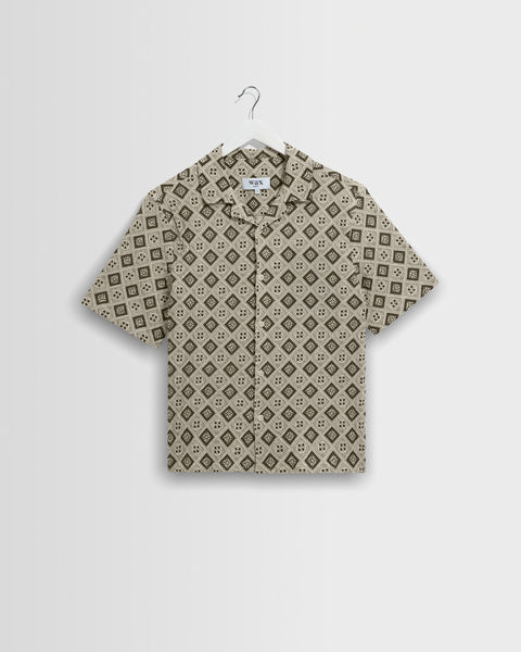 Didcot - Ecru And Black Tile Print Short-Sleeve Shirt