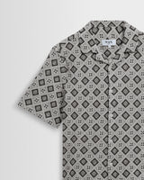 Didcot - Ecru And Black Tile Print Short-Sleeve Shirt