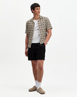 Didcot - Ecru And Black Tile Print Short-Sleeve Shirt