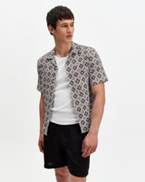 Didcot - Ecru And Black Tile Print Short-Sleeve Shirt