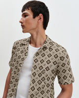 Didcot - Ecru And Black Tile Print Short-Sleeve Shirt