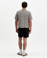 Didcot - Ecru And Black Tile Print Short-Sleeve Shirt