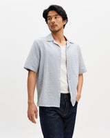 Didcot - Blue Double-Weave Seersucker Short-Sleeve Shirt