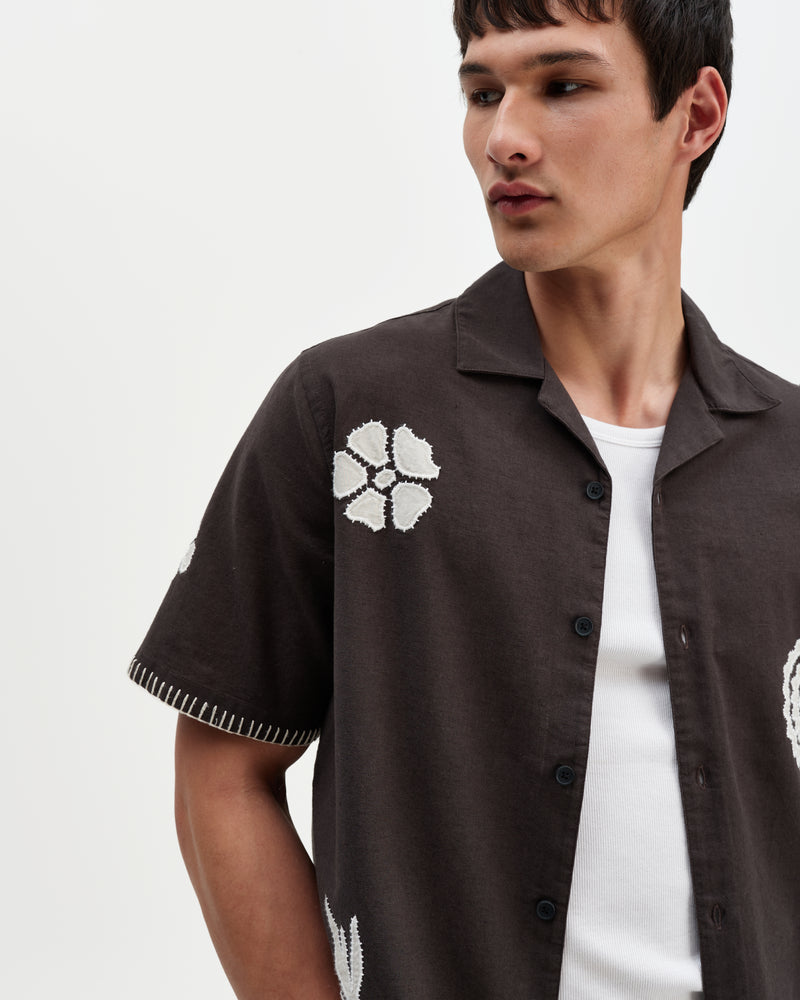 Men's Black Doodle Applique Short-Sleeve Shirt | Wax London