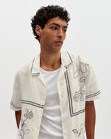 Didcot - Ecru And Navy Grid Flower Short-Sleeve Shirt