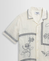 Didcot - Ecru And Navy Grid Flower Short-Sleeve Shirt