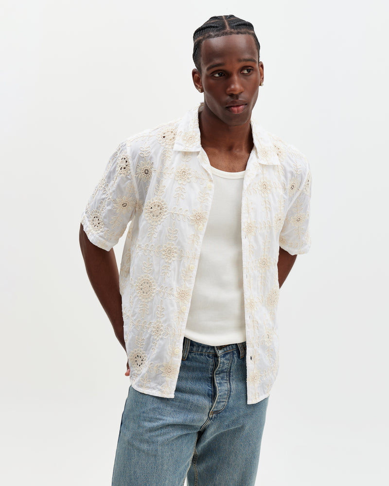 Men's White Lace Short-Sleeve Shirt | Wax London