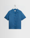 Didcot - Mid-Blue Silk Linen Short-Sleeve Shirt