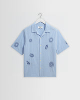 Didcot - Blue And Ecru Doodle Seersucker Short-Sleeve Shirt