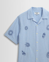 Didcot - Blue And Ecru Doodle Seersucker Short-Sleeve Shirt