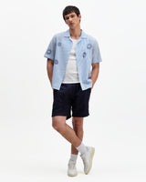 Didcot - Blue And Ecru Doodle Seersucker Short-Sleeve Shirt